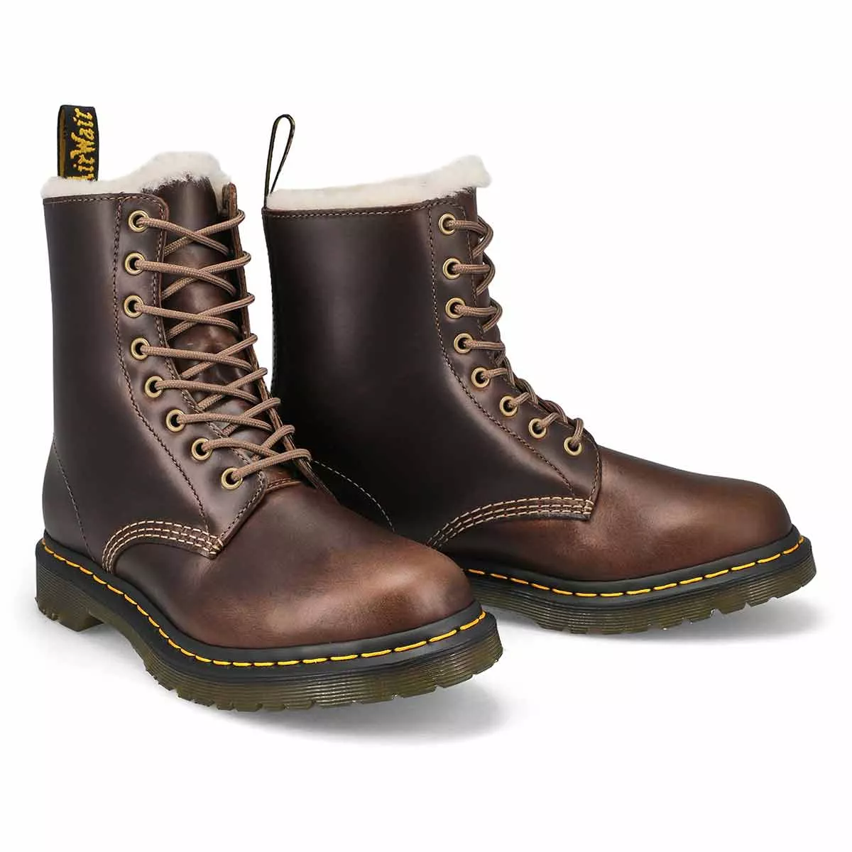 Affordable DrMartens, Women's Serena 8 Eye Faux Fur Lined Boot - Dark Khaki 0119