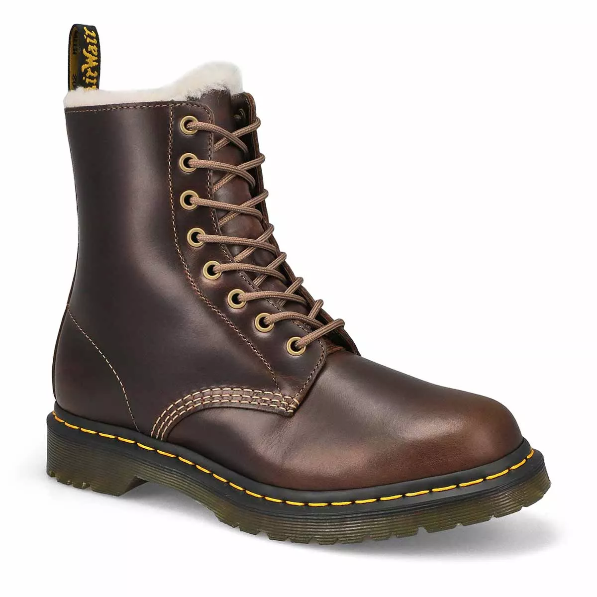 Affordable DrMartens, Women's Serena 8 Eye Faux Fur Lined Boot - Dark Khaki 0119